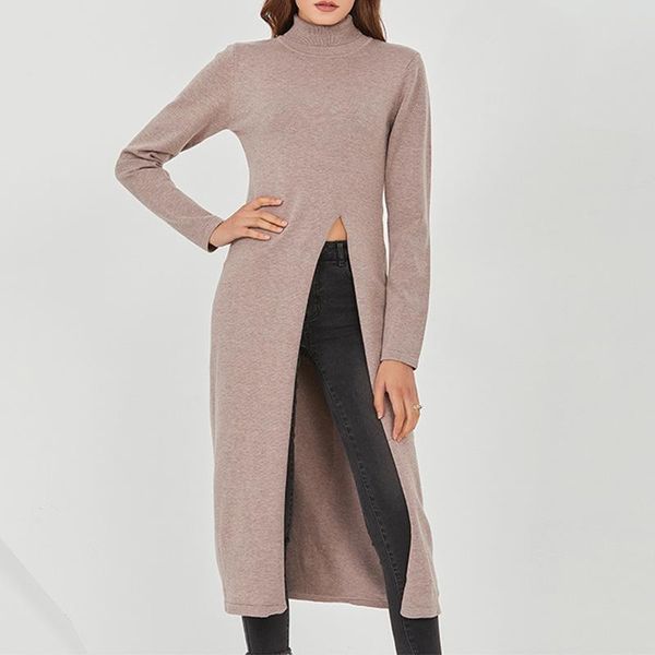 women's sweaters personality stand collar slit slim irregular knitted cotton long women chic design sweater, White;black
women's sweaters personality stand collar slit slim irregular knitted cotton long women chic design sweater, White;black