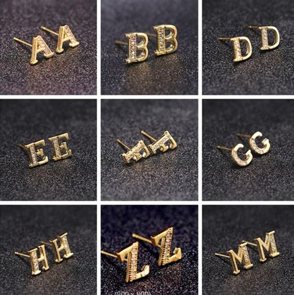 26 letters a-z letter inlaid zircon women's gold-plated stud earrings, Golden;silver
26 letters a-z letter inlaid zircon women's gold-plated stud earrings, Golden;silver