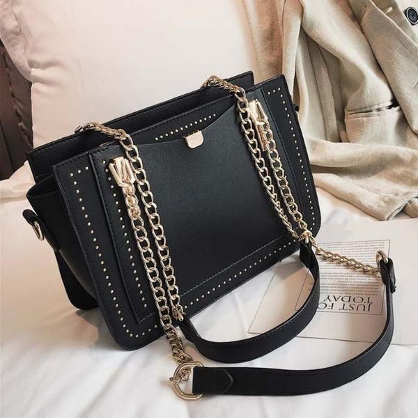 quality leather chain strap female shoulder bag luxury women handbag with rivet designer brand casual ladies' crossbody tote bag 
quality leather chain strap female shoulder bag luxury women handbag with rivet designer brand casual ladies' crossbody tote bag