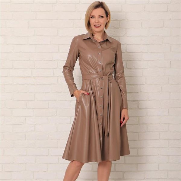 winter casual sashes pu leather a line dresses women turn down collar long sleeve solid color knee dress office lady wear, Black;gray
winter casual sashes pu leather a line dresses women turn down collar long sleeve solid color knee dress office lady wear, Black;gray