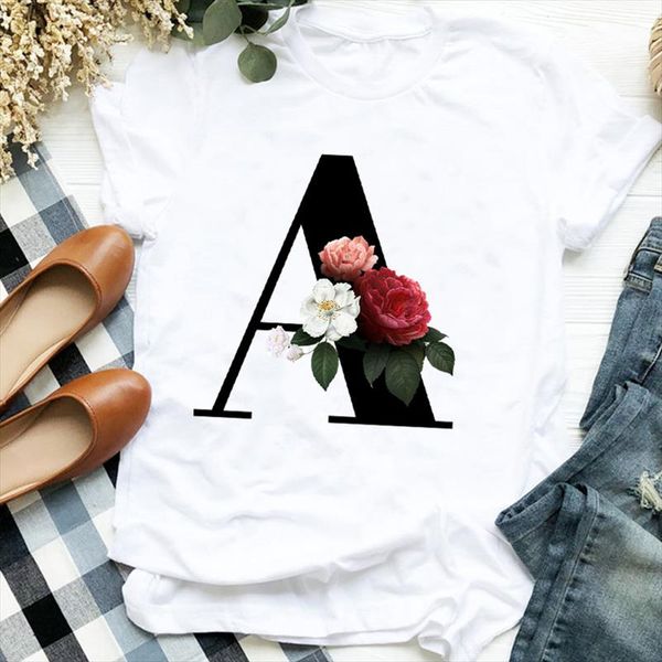women t shirt a to z 26 alphabet letter floral print tshirt women short sleeve o neck loose t shirt ladies tee, White
women t shirt a to z 26 alphabet letter floral print tshirt women short sleeve o neck loose t shirt ladies tee, White