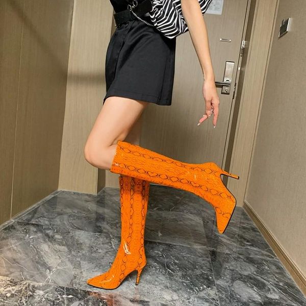pointed toe patent leather fluorescent snake print high boots super high heel stiletto orange blue black slip-on knee-high boots
pointed toe patent leather fluorescent snake print high boots super high heel stiletto orange blue black slip-on knee-high boots