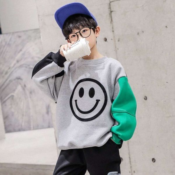 and sweater boys' thickened smiley autumn face plush winter fashion wtern color matching bottom coat middle school children's, Black
and sweater boys' thickened smiley autumn face plush winter fashion wtern color matching bottom coat middle school children's, Black
