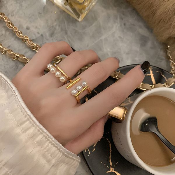 pearl opening ring female fashion personality index finger, Golden;silver 
pearl opening ring female fashion personality index finger, Golden;silver