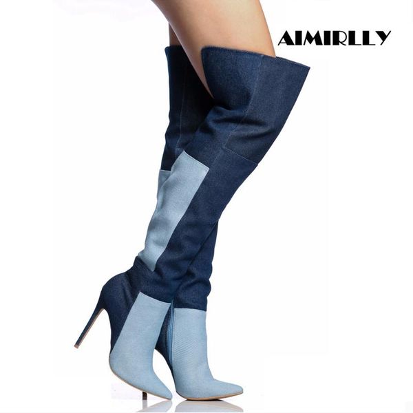 boots womens shoes pointed toe high heels over the knee denim patchwork winter spring female ourdoor fashion heel aimirlly, Black
boots womens shoes pointed toe high heels over the knee denim patchwork winter spring female ourdoor fashion heel aimirlly, Black