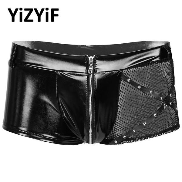 underwear mens boxer shorts wet look patent leather boxers men panties left fishnet panels zipper shorts underwear underpants, Black;white
underwear mens boxer shorts wet look patent leather boxers men panties left fishnet panels zipper shorts underwear underpants, Black;white