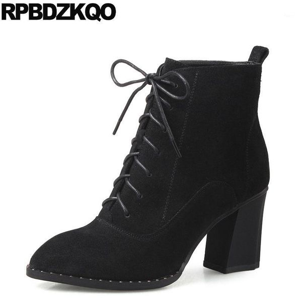 boots lace up black ankle short shoes suede chunky genuine leather luxury booties rivet pointed toe combat stud brand women1
boots lace up black ankle short shoes suede chunky genuine leather luxury booties rivet pointed toe combat stud brand women1