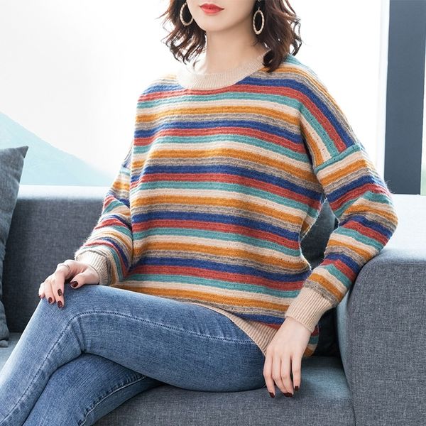 hbaxw early autumn 2020 color sweaterkorean women's new striped long sleeve sweater popular loose and versatile round sweater neck rjvi, White;black
hbaxw early autumn 2020 color sweaterkorean women's new striped long sleeve sweater popular loose and versatile round sweater neck rjvi, White;black