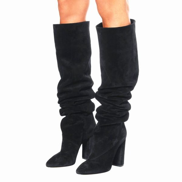 women suede leather over the knee high slouchy boots pointy toe chunky heel slouch long boots ladies winter heeled shoes, Black
women suede leather over the knee high slouchy boots pointy toe chunky heel slouch long boots ladies winter heeled shoes, Black