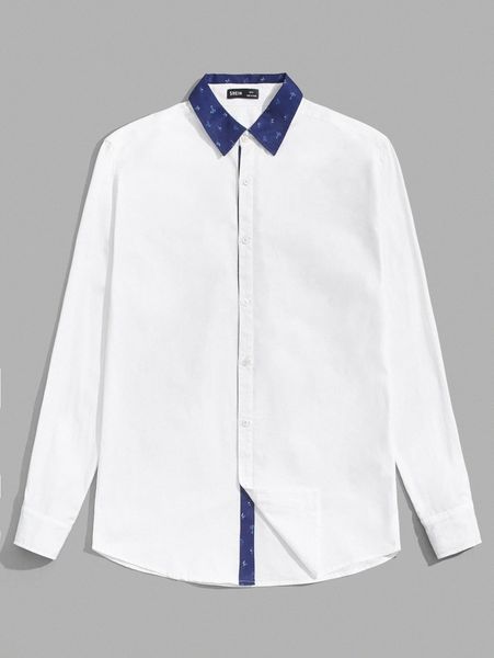 men floral print button front contrast collar shirt v8kd#, White;black
men floral print button front contrast collar shirt v8kd#, White;black