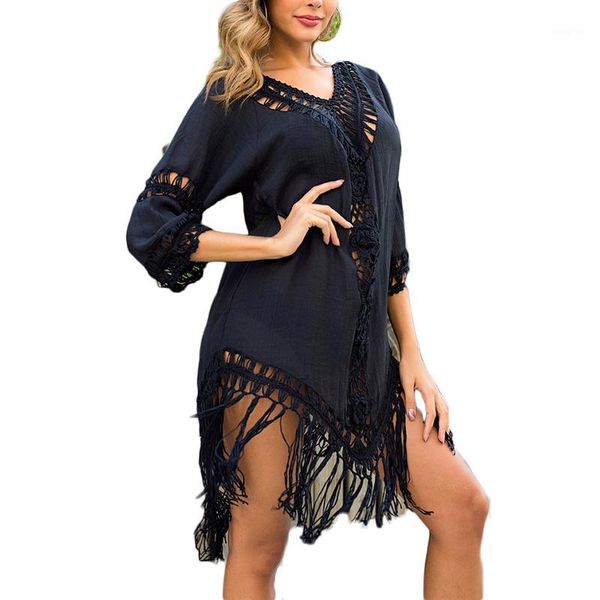 tassel cover ups tunic swimsuit 2020 beach dress tropical hollow out beachwear black backless summer swimwear new1, White;black
tassel cover ups tunic swimsuit 2020 beach dress tropical hollow out beachwear black backless summer swimwear new1, White;black