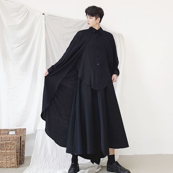 men long sleeve loose causal black white shirt cloak male japan streetwear hip hop gothic shirt cardigan stage show clothes y200408, White;black
men long sleeve loose causal black white shirt cloak male japan streetwear hip hop gothic shirt cardigan stage show clothes y200408, White;black