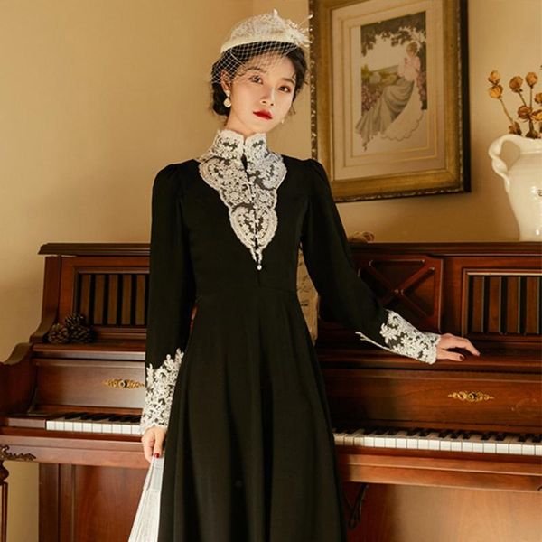 women autumn winter vintage dress festa long elegant party robe femme lace designer a-line black vestidos, Black;gray
women autumn winter vintage dress festa long elegant party robe femme lace designer a-line black vestidos, Black;gray