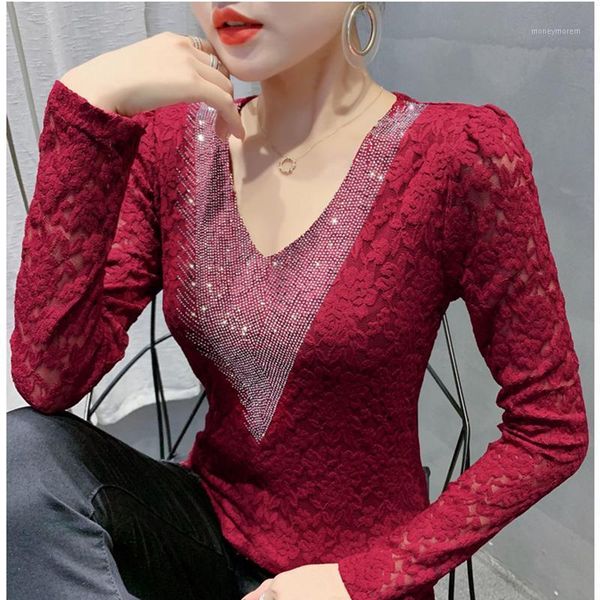 women's t-shirt 2021 autumn long sleeve woman tshirts fashion casual v-neck lace elegant slim drilling plus size women's t-shirts, White
women's t-shirt 2021 autumn long sleeve woman tshirts fashion casual v-neck lace elegant slim drilling plus size women's t-shirts, White