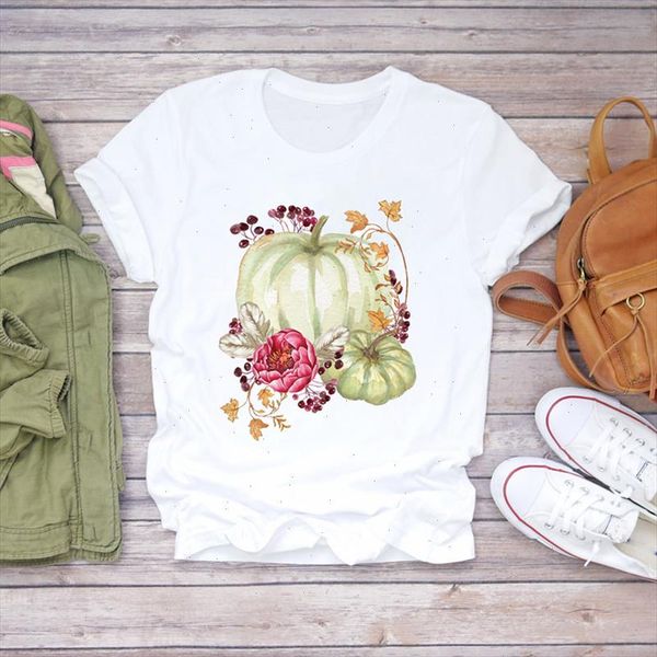 women pumpkin flower floral kawaii thanksgiving halloween print lady t shirts womens graphic t shirt female tee t shirt, White