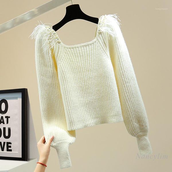beads rhinestones feather sweater woman 2021 spring korean style elegant slash neck long sleeve all-match sweaters jumpers pull1, White;black
beads rhinestones feather sweater woman 2021 spring korean style elegant slash neck long sleeve all-match sweaters jumpers pull1, White;black