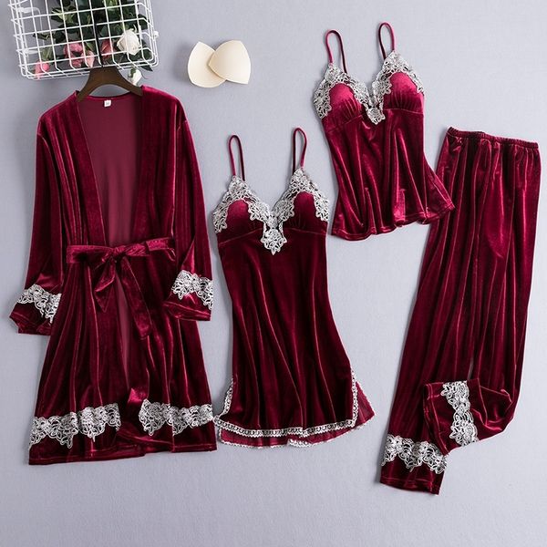 lace patchwork female kimono bathrobe gown nightwear velvet nightdress sleepwear classic burgundy 4pcs robe suit homewear y200429, Black;red
lace patchwork female kimono bathrobe gown nightwear velvet nightdress sleepwear classic burgundy 4pcs robe suit homewear y200429, Black;red