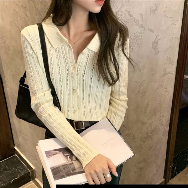 obask ah7eh polo collar long sleeve t-shirt coat new single breasted t-shirt for early autumn women's cardigan 2020 twist, White;black
obask ah7eh polo collar long sleeve t-shirt coat new single breasted t-shirt for early autumn women's cardigan 2020 twist, White;black
