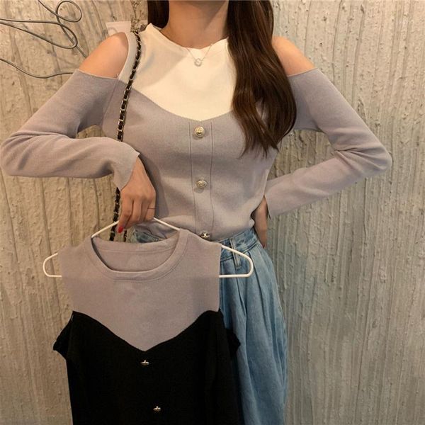 off shoulder knitting sweater and jumper patchwork pullovers casual sweaters womens long sleeve all-match elastic sweater1, White;black
off shoulder knitting sweater and jumper patchwork pullovers casual sweaters womens long sleeve all-match elastic sweater1, White;black
