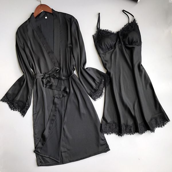 full sleeve women's robe & gown sets spaghetti straps nightdress with bathrobe female lace satin nightwear set, Black;gray
full sleeve women's robe & gown sets spaghetti straps nightdress with bathrobe female lace satin nightwear set, Black;gray