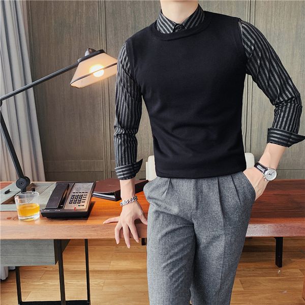 fake-2pieces sweater men clothing all match striped long sleeve pullovers male shirt collar knitted pull homme 4xl, White;black
fake-2pieces sweater men clothing all match striped long sleeve pullovers male shirt collar knitted pull homme 4xl, White;black