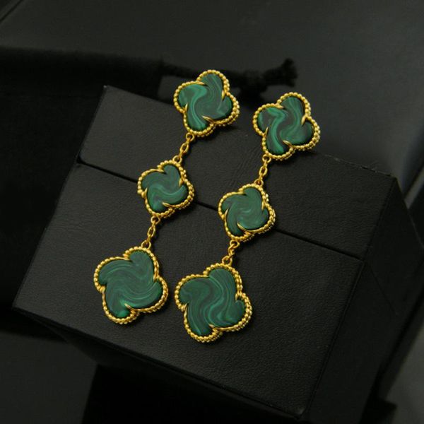 three flower white shell clover pendant stud earrings for women's green agate jewelry, Silver
three flower white shell clover pendant stud earrings for women's green agate jewelry, Silver