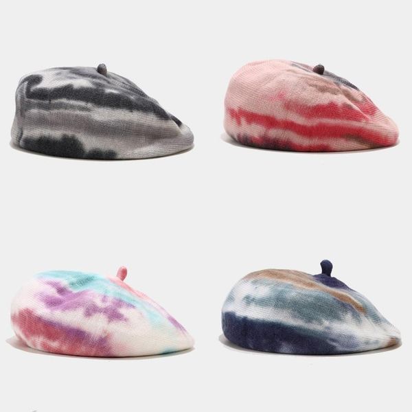 berets women winter faux wool knitted beret cap 2021 colorful tie-dye french style warm vintage artist painter beanies hat streetwear, Blue;gray 
berets women winter faux wool knitted beret cap 2021 colorful tie-dye french style warm vintage artist painter beanies hat streetwear, Blue;gray