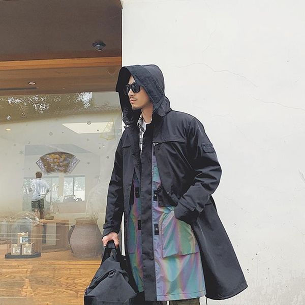 men's trench coats 20ss functional style large area reflective hooded coat complex craft design jacket, Tan;black
men's trench coats 20ss functional style large area reflective hooded coat complex craft design jacket, Tan;black
