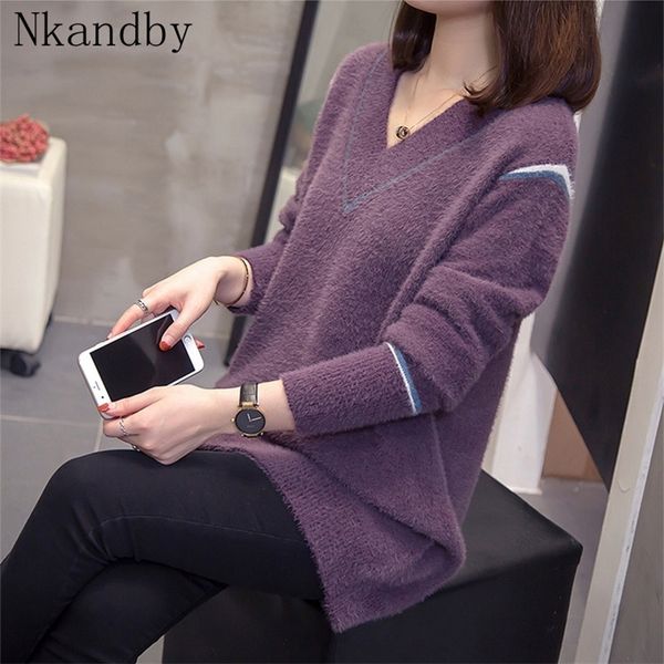 plus size cashmere pullover women`s sweater 2020 autumn winter korean v-neck loose warm mohair jumpers oversize ladies knitwear lj201112, White;black
plus size cashmere pullover women`s sweater 2020 autumn winter korean v-neck loose warm mohair jumpers oversize ladies knitwear lj201112, White;black