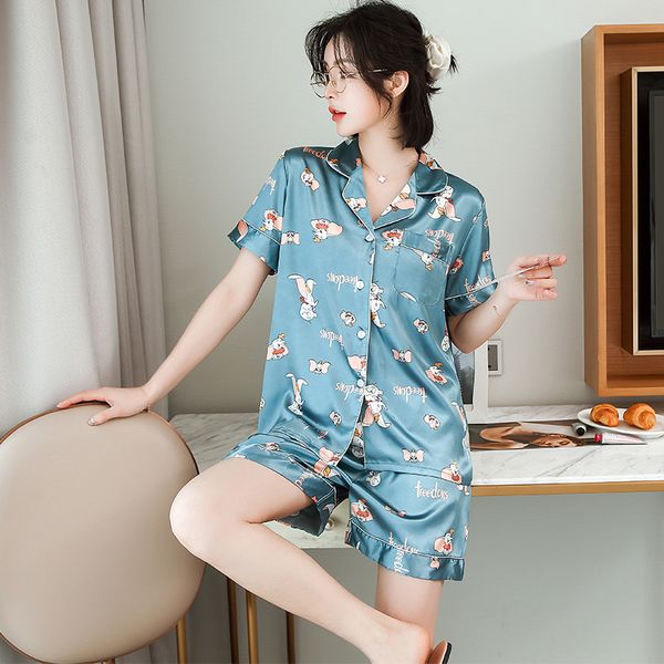 2021 new women's pajama set with shorts spring summer silk cartoon short sleeve down collar sleepwear ladies home suit female 7ua3, Black;red
2021 new women's pajama set with shorts spring summer silk cartoon short sleeve down collar sleepwear ladies home suit female 7ua3, Black;red