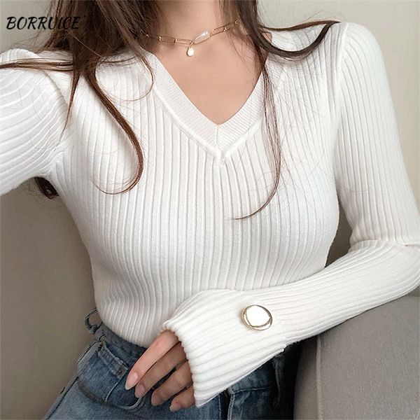 sweaters for women fall winter v neck knitted bottoming shirt warm pullover fashion sweater women clothes long sleeve 201222, White;black
sweaters for women fall winter v neck knitted bottoming shirt warm pullover fashion sweater women clothes long sleeve 201222, White;black