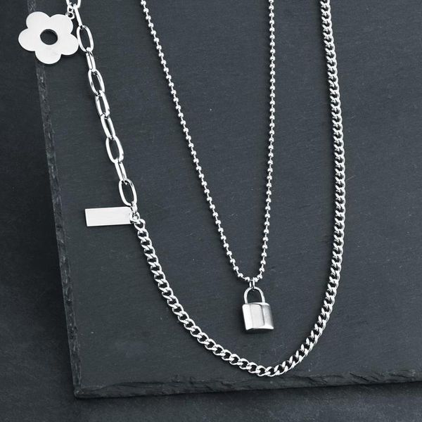 new fashion lock floral pendant necklace layered statement long chain punk padlock neckless for women girls gothic jewelry cn86, Silver
new fashion lock floral pendant necklace layered statement long chain punk padlock neckless for women girls gothic jewelry cn86, Silver