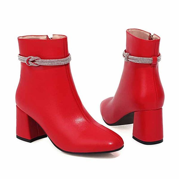 lucyever fashion crystal strap square heels ankle boots for women autumn winter warm genuine leather short boots woman high heel, Black 
lucyever fashion crystal strap square heels ankle boots for women autumn winter warm genuine leather short boots woman high heel, Black