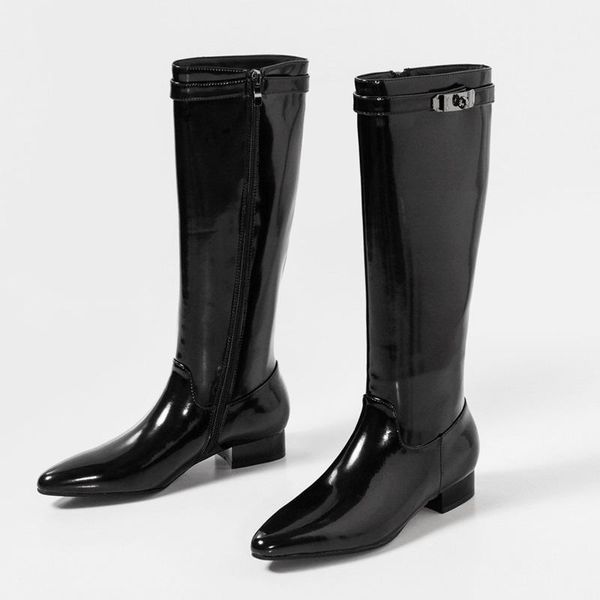 brand designer patent leather knee high boots for women platform rain boots low thick heel all matched riding winter snow, Black
brand designer patent leather knee high boots for women platform rain boots low thick heel all matched riding winter snow, Black