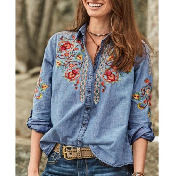 women's blouses & shirts lugentolo women blouse embroidery print vintage turn-down collar long sleeve fall fashion, White
women's blouses & shirts lugentolo women blouse embroidery print vintage turn-down collar long sleeve fall fashion, White