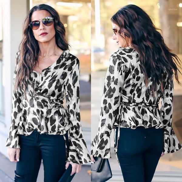 women's blouses & shirts long flare sleeve v-neck female blouse spring autumn bottoming casual woman leopard 1, White
women's blouses & shirts long flare sleeve v-neck female blouse spring autumn bottoming casual woman leopard 1, White