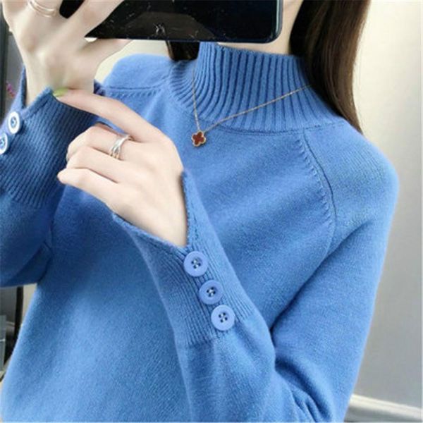 2021 turtleneck sweaters women pullover oversize sweater buttons female jumper plus sweater green blue casual sweater, White;black
2021 turtleneck sweaters women pullover oversize sweater buttons female jumper plus sweater green blue casual sweater, White;black