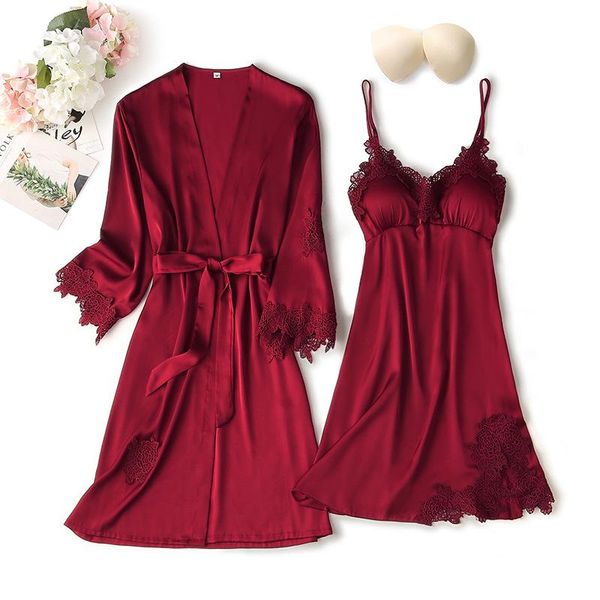 women's sleepwear 2pcs robe gown sets womens satin lace flower nighty bathrobe sleep suit chest pads nightgown home wear clothes, Black;red
women's sleepwear 2pcs robe gown sets womens satin lace flower nighty bathrobe sleep suit chest pads nightgown home wear clothes, Black;red