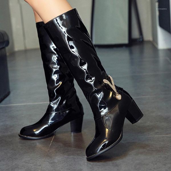 patent leather winter booties women rhinestone high heel patent leather shoe slip-on middle tube boots feminina zapatos de mujer1, Black
patent leather winter booties women rhinestone high heel patent leather shoe slip-on middle tube boots feminina zapatos de mujer1, Black