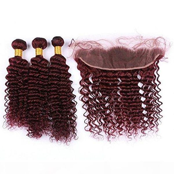 colorful hair bundles 99j burgundy color deep wave virgin indian hair frontal lace closure with 13*4 bundles, Black;brown 
colorful hair bundles 99j burgundy color deep wave virgin indian hair frontal lace closure with 13*4 bundles, Black;brown