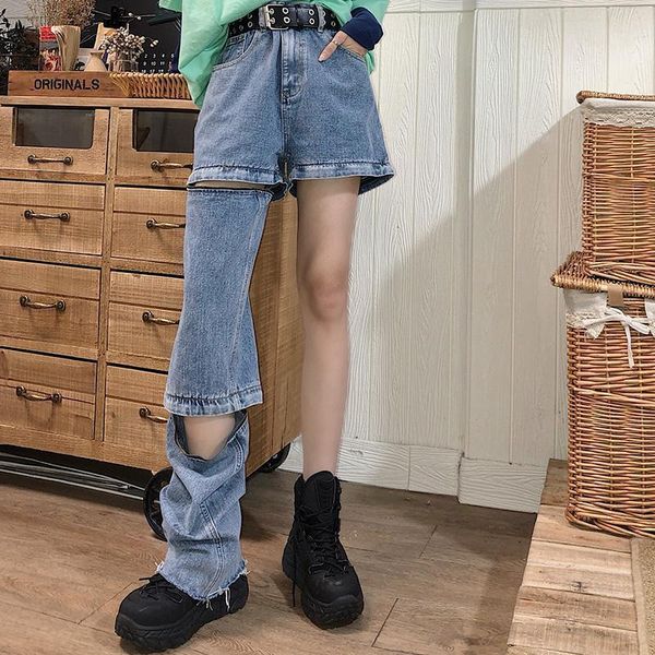 2020 summer casual stitching shorts streetwear loose straight tube retro retro ins become detachable jeans women, Blue
2020 summer casual stitching shorts streetwear loose straight tube retro retro ins become detachable jeans women, Blue
