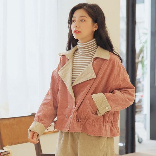 women's jackets spring model of the color matching short coat lapels waist tide corduroy jacket, Black;brown
women's jackets spring model of the color matching short coat lapels waist tide corduroy jacket, Black;brown