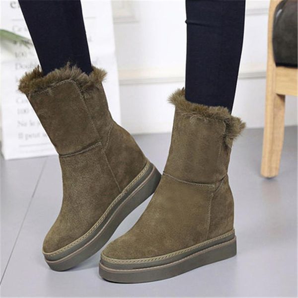 

women high heels booties suede platform wedges ankle boots ladies winter thick plush warm snow boots 8.5cm increased internal, Black