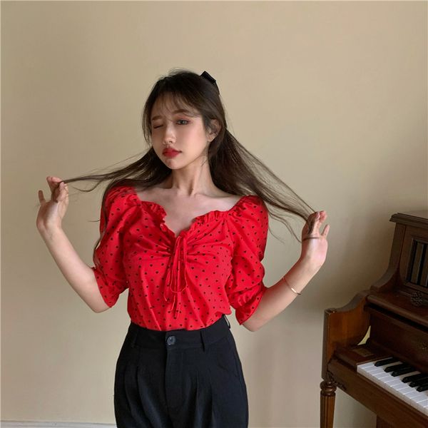 2021 new sweet korean style polka dot short female blouse chiffon blouses summer off the (r98092) ntb3, White
2021 new sweet korean style polka dot short female blouse chiffon blouses summer off the (r98092) ntb3, White