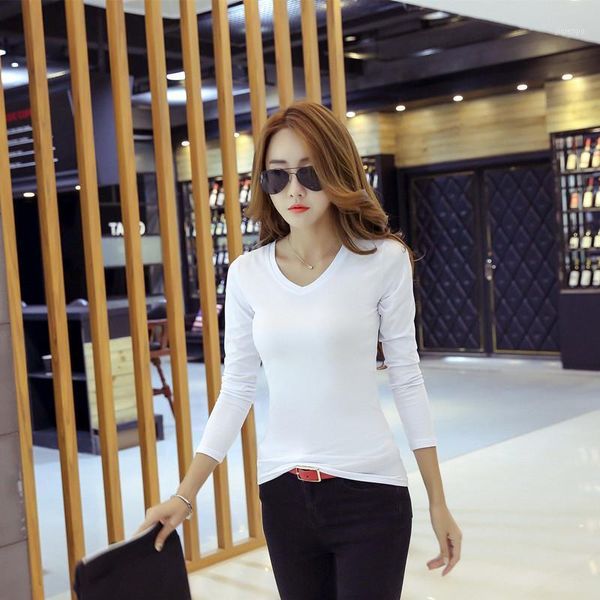 women's t-shirt 2021 spring autumn korean v-neck long-sleeve student girl trendy slim pure color thin base shirt1, White
women's t-shirt 2021 spring autumn korean v-neck long-sleeve student girl trendy slim pure color thin base shirt1, White