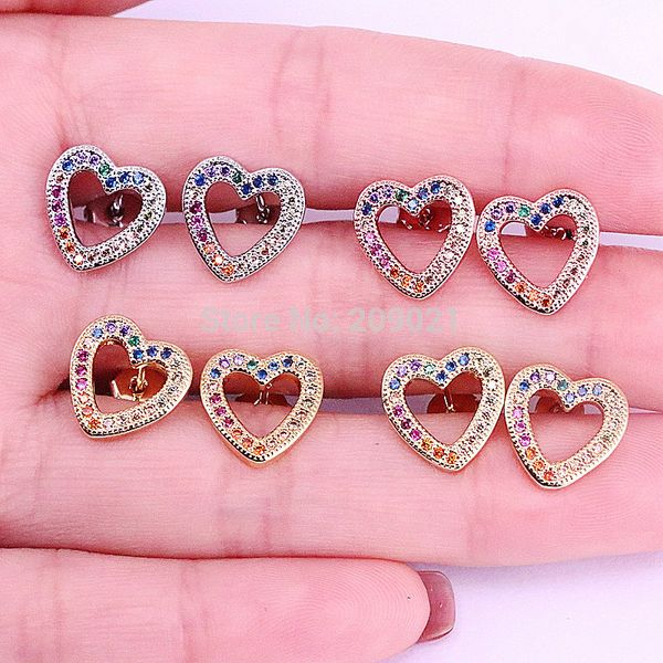 10pairs fashion heart shape cubic zirconia stud earrings, rainbow cz micro pave earring for women jewelry 210202, Golden;silver
10pairs fashion heart shape cubic zirconia stud earrings, rainbow cz micro pave earring for women jewelry 210202, Golden;silver