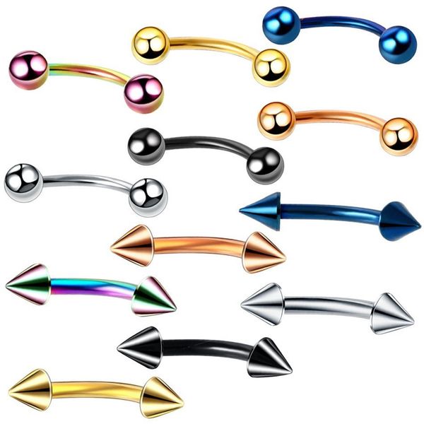 10pcs/lot stainless steel banana barbell double spike&ball end colorful curved barbell eyebrow piercing rings piercing jewelry q bbyijt, Silver
10pcs/lot stainless steel banana barbell double spike&ball end colorful curved barbell eyebrow piercing rings piercing jewelry q bbyijt, Silver