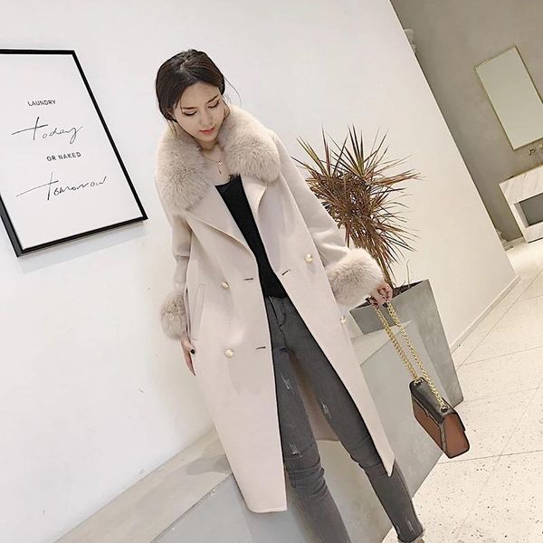 spring long wool coat with fur collar wool blend coat and jacket solid color women coats, Black;brown
spring long wool coat with fur collar wool blend coat and jacket solid color women coats, Black;brown