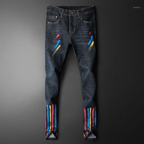 men's jeans color stripes men elastic force punk nightclub personality straight printed jean man trendy colored drawing denim pant1, Blue
men's jeans color stripes men elastic force punk nightclub personality straight printed jean man trendy colored drawing denim pant1, Blue