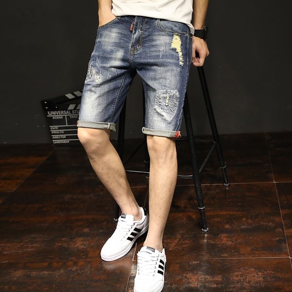 summer thin shorts and shortsmen's denim shorts korean version slim fit hole fashion 5-point pants summer youth's five point pants, Blue
summer thin shorts and shortsmen's denim shorts korean version slim fit hole fashion 5-point pants summer youth's five point pants, Blue